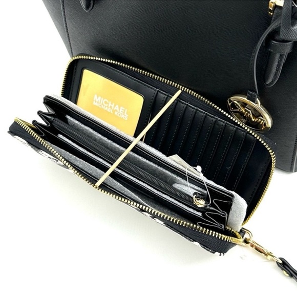 Michael Kors Large Charlotte Tote Bag & Large Continental Wallet Wristlet Black - Picture 13 of 15